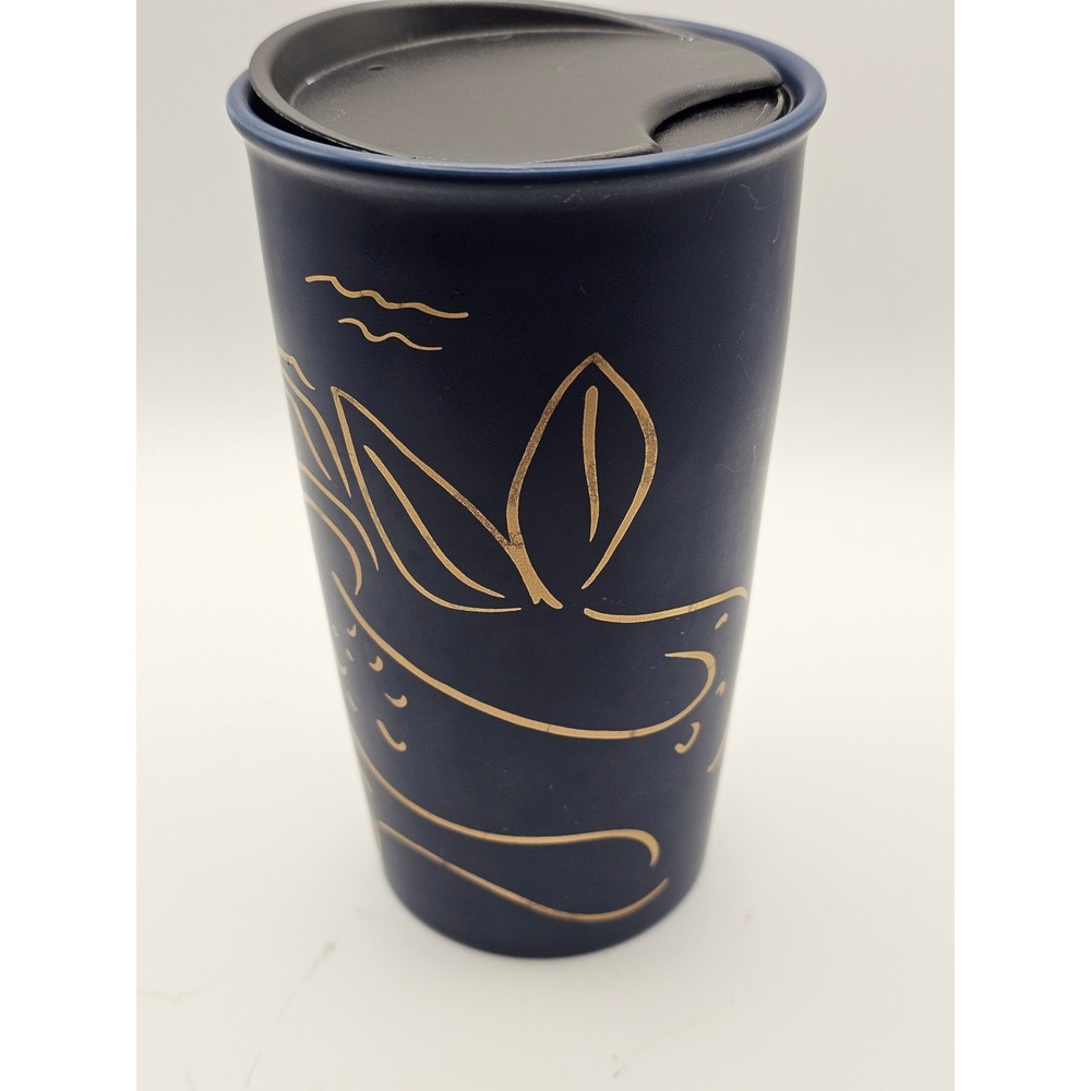 Starbucks Siren Mermaid Ceramic Tumbler w/ Lid Blue Gold 12 oz Anniversary 2017 - Picture 2 of 8